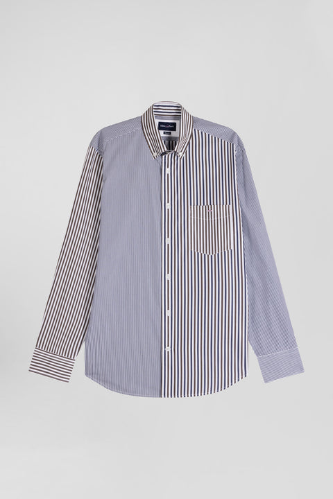 Regular brown striped cotton poplin shirt - Image 2
