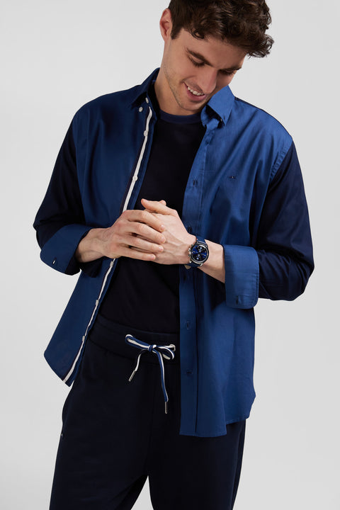 Regular camel pinpoint cotton bicolour shirt with back embroidery - Image 3