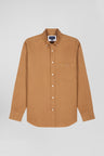 Plain hazelnut cotton piqué shirt Regular fit