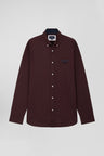 Regular burgundy oxford cotton shirt with striped bow tie detail