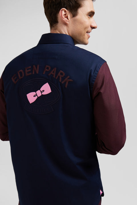 Regular navy and brown bicolour oxford cotton shirt - Image 3