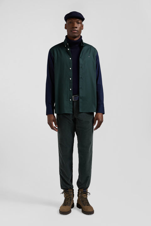 Regular green and navy oxford cotton shirt with back embroidery - Image 1