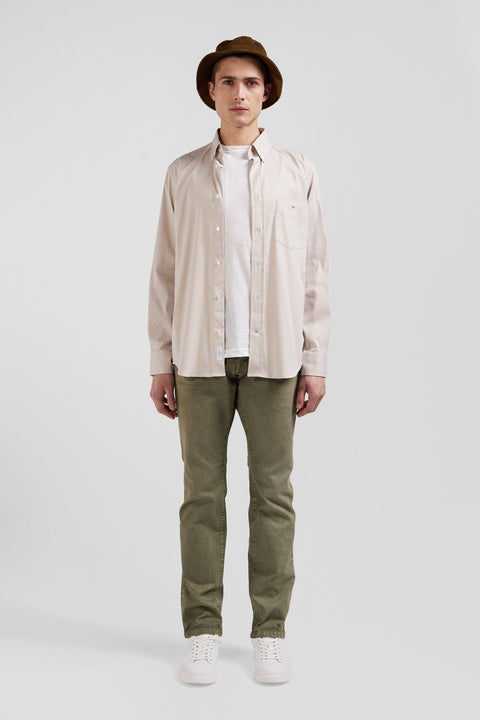 Regular beige cotton poplin shirt with baton stripes - Image 1