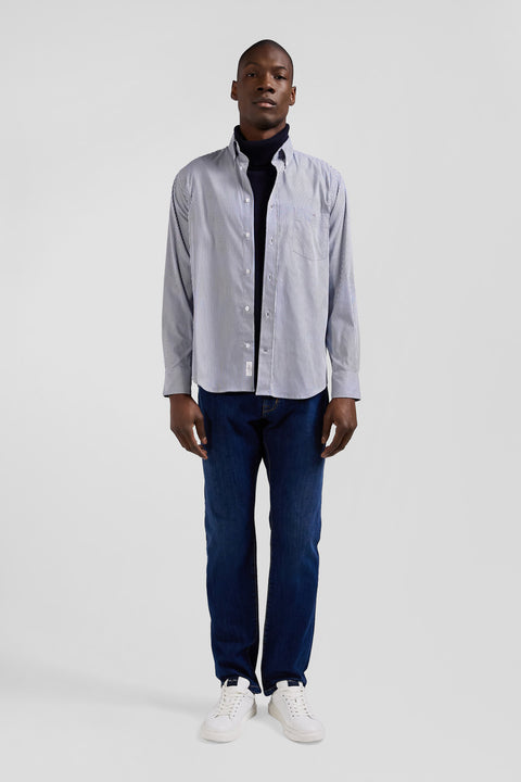 Chemise en popeline de coton bleu marine à rayures bâton coupe Regular - Image 1