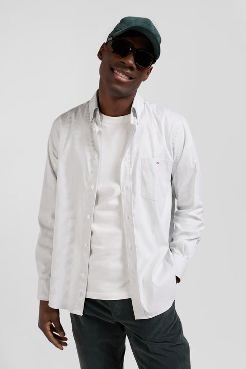 Chemise en popeline de coton verte à rayures bâton coupe Regular - Image 3