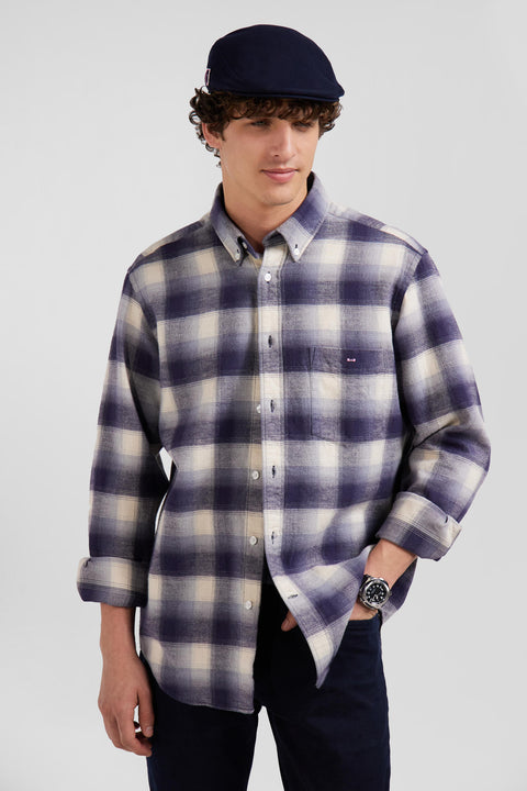 Regular indigo checked cotton shirt - Image 3