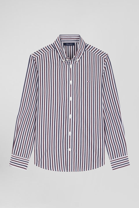 Regular burgundy striped cotton shirt - Image 2
