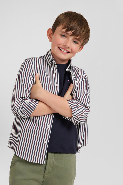 Regular burgundy striped cotton shirt - Image 3