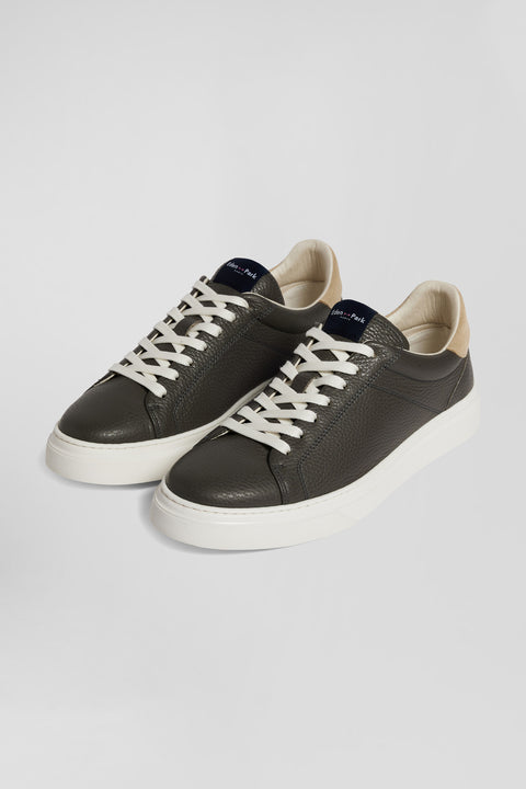 Anthracite grey low-top leather sneakers - Image 3