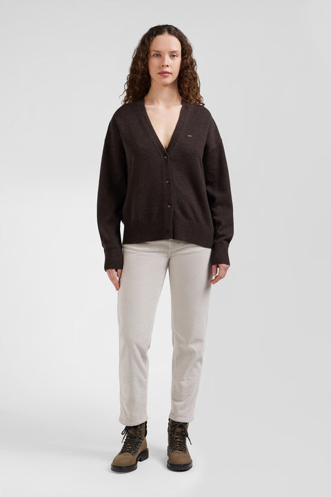 Cardigan en laine et coton marron coupe Relaxed - Image 1