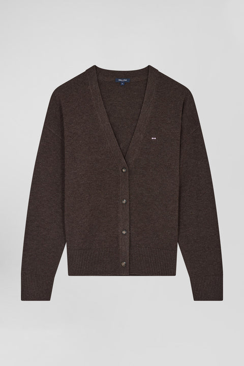 Cardigan en laine et coton marron coupe Relaxed - Image 2