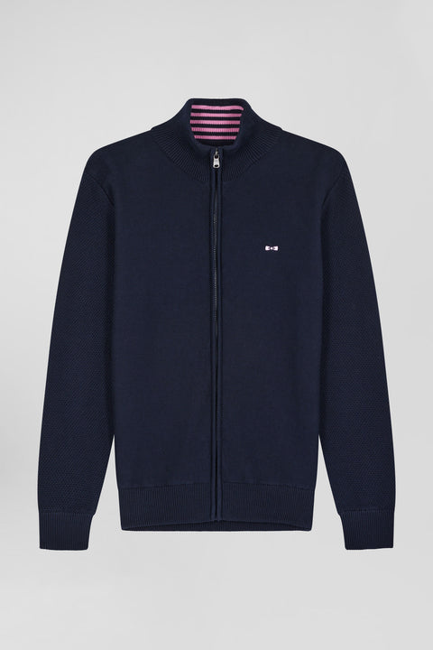 Cotton cardigan with navy blue back embroidery - Image 2