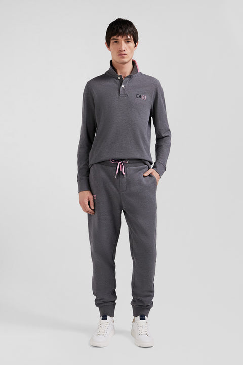Regular grey brushed cotton fleece jogging bottoms - Image 1
