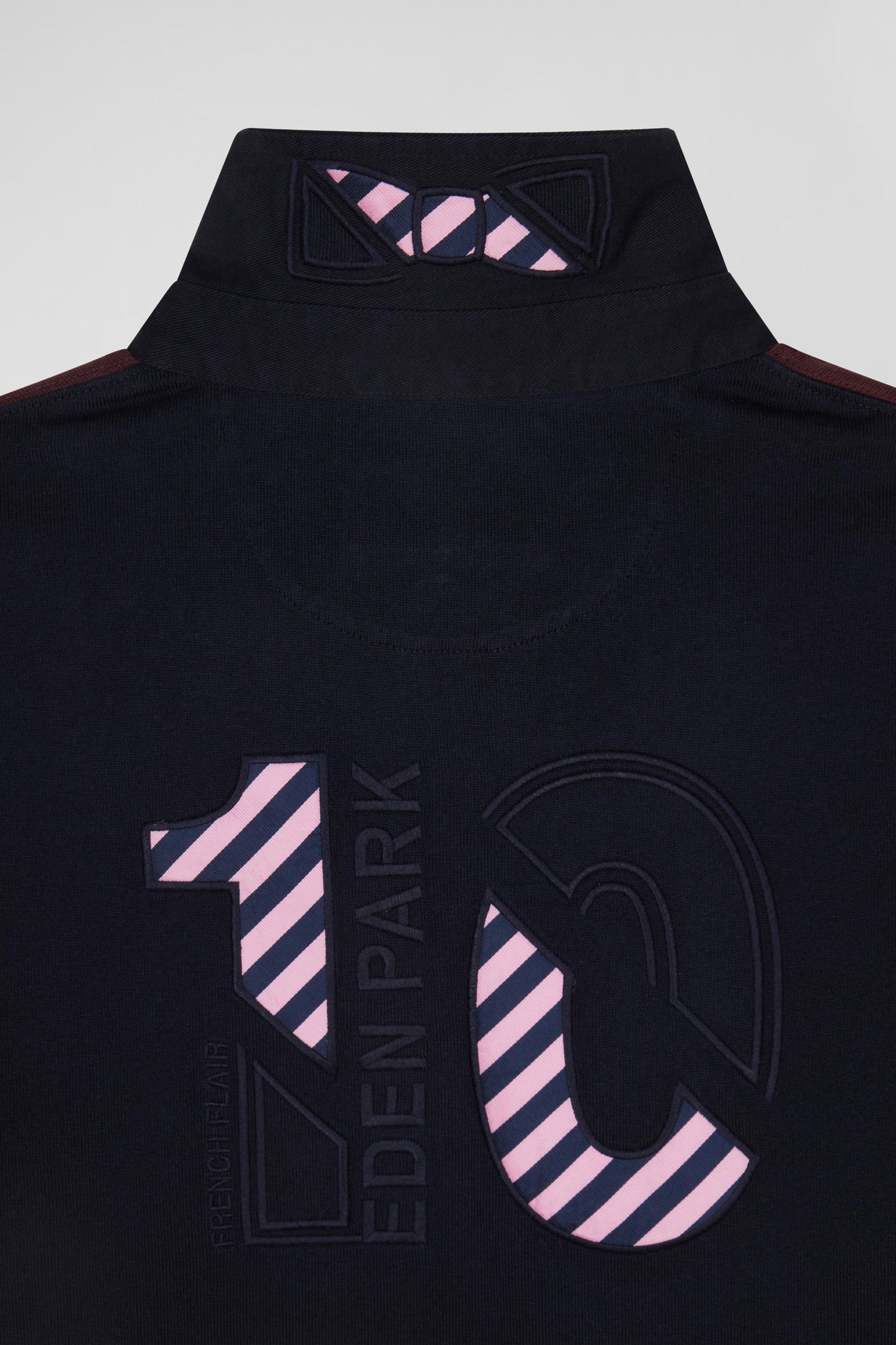 Regular grey long-sleeved colourblock cotton rugby shirt with back embroidery