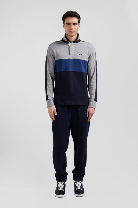 Maillot manches longues colorblock en coton bleu et gris coupe Regular - Image 1