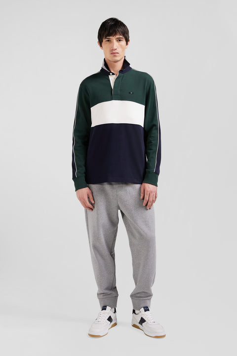 Maillot manches longues colorblock en coton vert et marine coupe Regular - Image 1