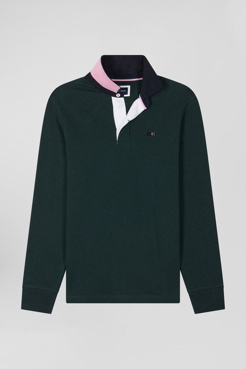 Regular green long-sleeved cotton rugby shirt with bow tie details - Image 2