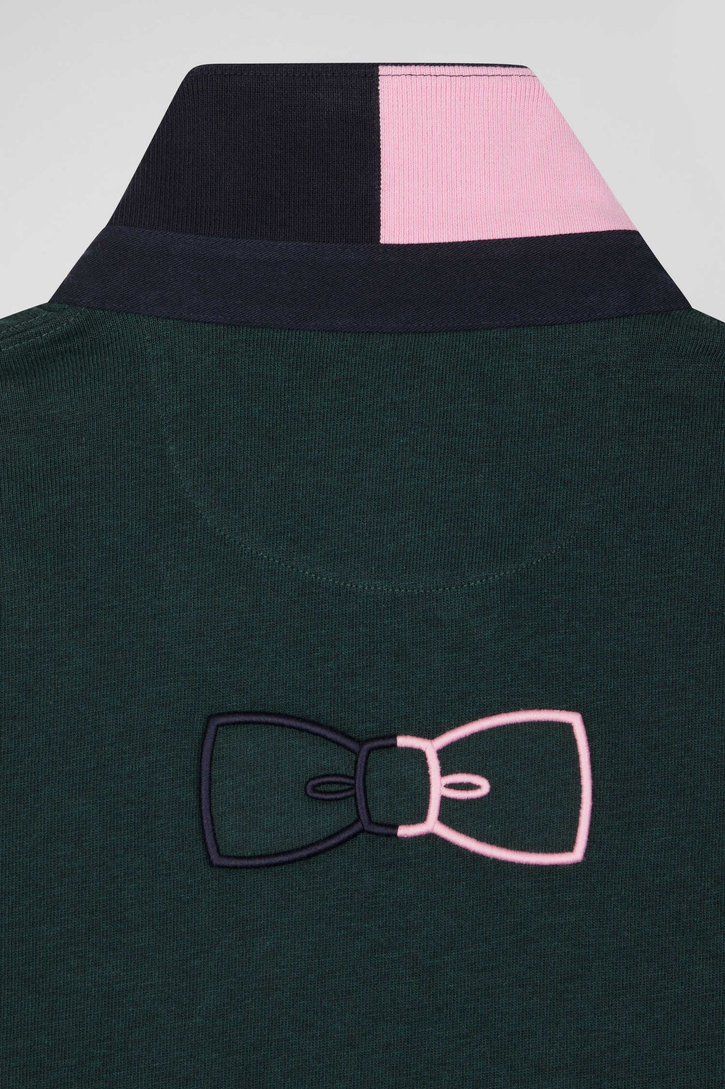 Regular green long-sleeved cotton rugby shirt with bow tie details