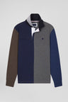 Regular grey colorblock long-sleeved cotton rugby shirt