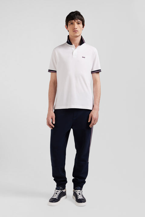 Slim white short-sleeved stretch cotton polo shirt with Eden Park jacquard collar - Image 1