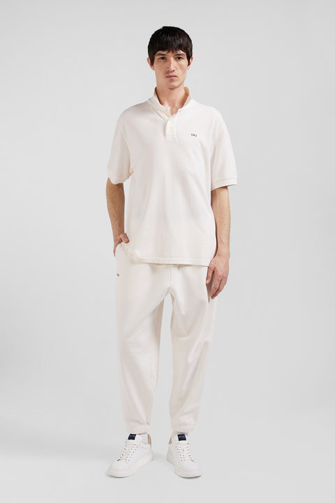 Oversized ecru unisex short-sleeved cotton piqué polo shirt - Image 1