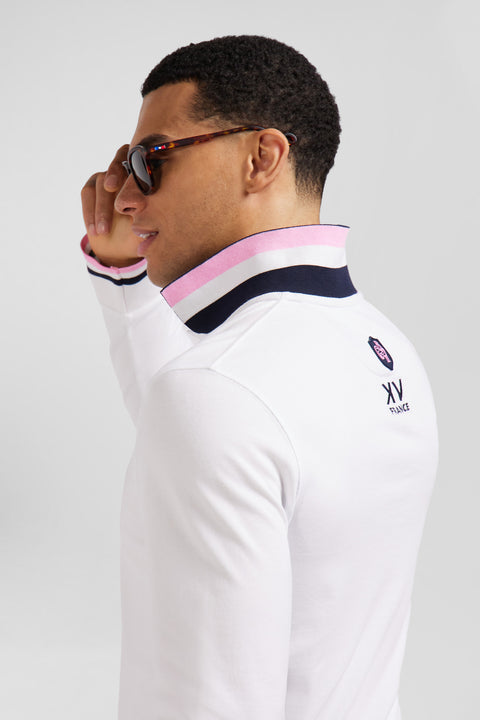Regular white long-sleeved cotton piqué polo shirt with XV de France embroidery - Image 3