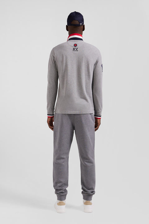 Polo manches longues en piqué coton gris broderie XV de France coupe Regular - Image 3