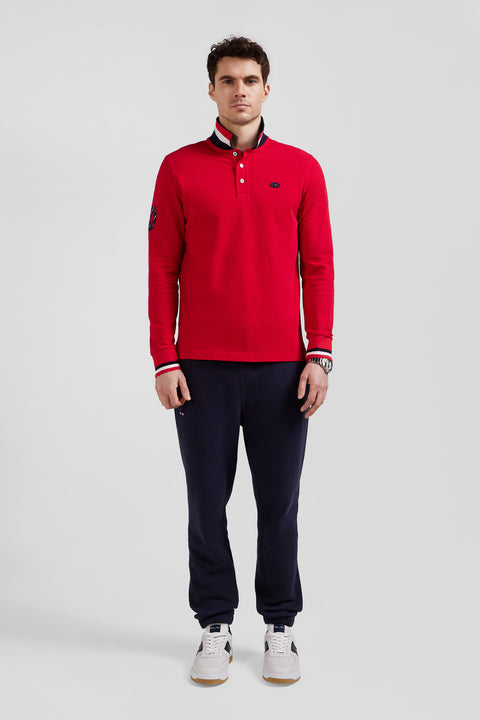 Regular red long-sleeved cotton piqué polo shirt with XV de France embroidery - Image 1