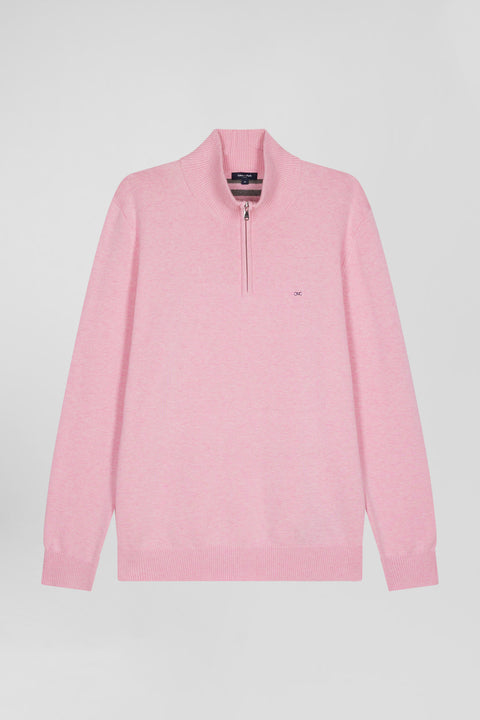 Pull col camionneur zippé en laine et coton rose coupe Regular - Image 2
