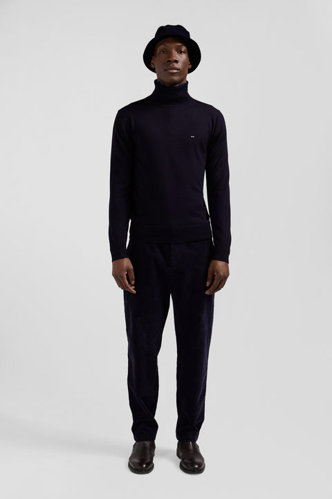 Regular navy blue merino wool turtleneck jumper - Image 1