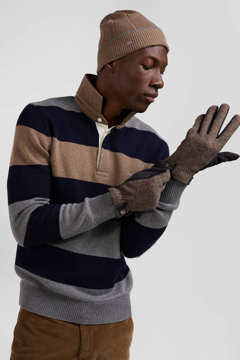 Regular grey striped wool and cotton jumper with rugby shirt collar - Image 3