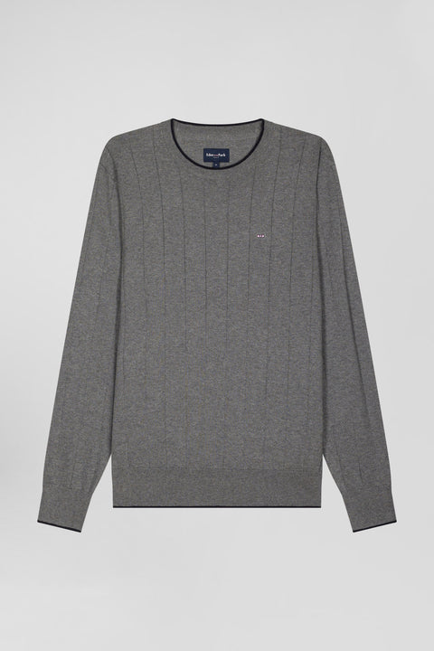Regular grey cotton and cashmere crew neck jumper - Image 2