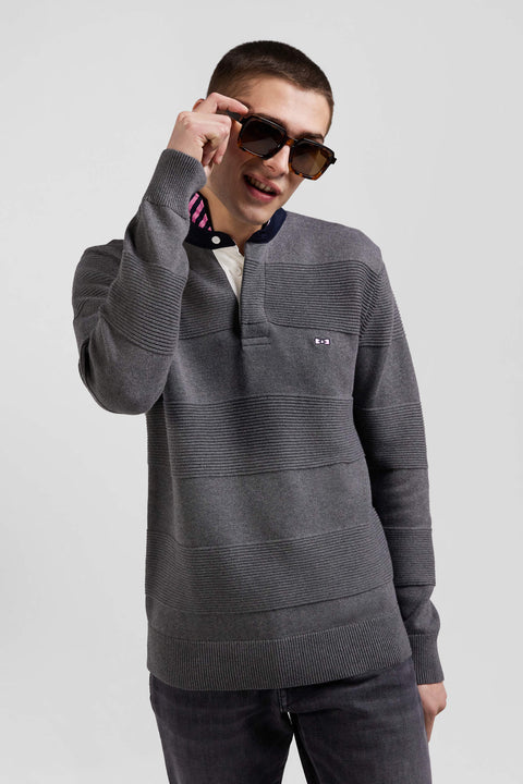 Regular anthracite grey cotton polo neck jumper - Image 3