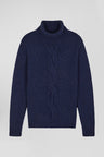 Regular navy virgin wool and recycled polyamide turtleneck jumper with 3D knitting