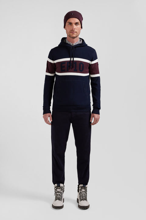 Regular navy blue hooded jumper with EP10 jacquard - Image 1
