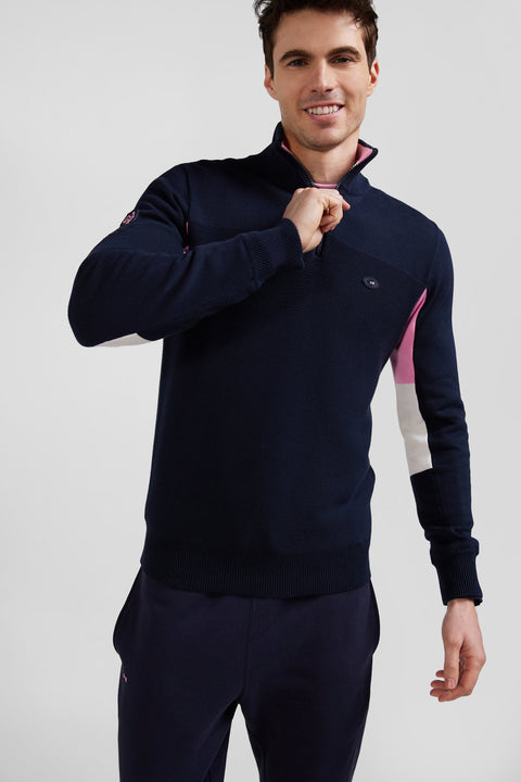 Regular navy blue XV de France cotton semi-zipped jumper - Image 3