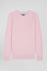Pull col rond uni en coton rose coupe Regular