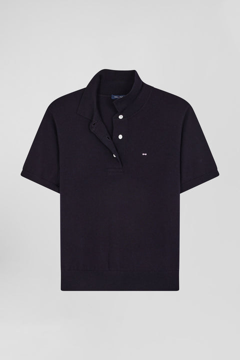 Regular navy blue short-sleeved wool polo neck jumper - Image 2