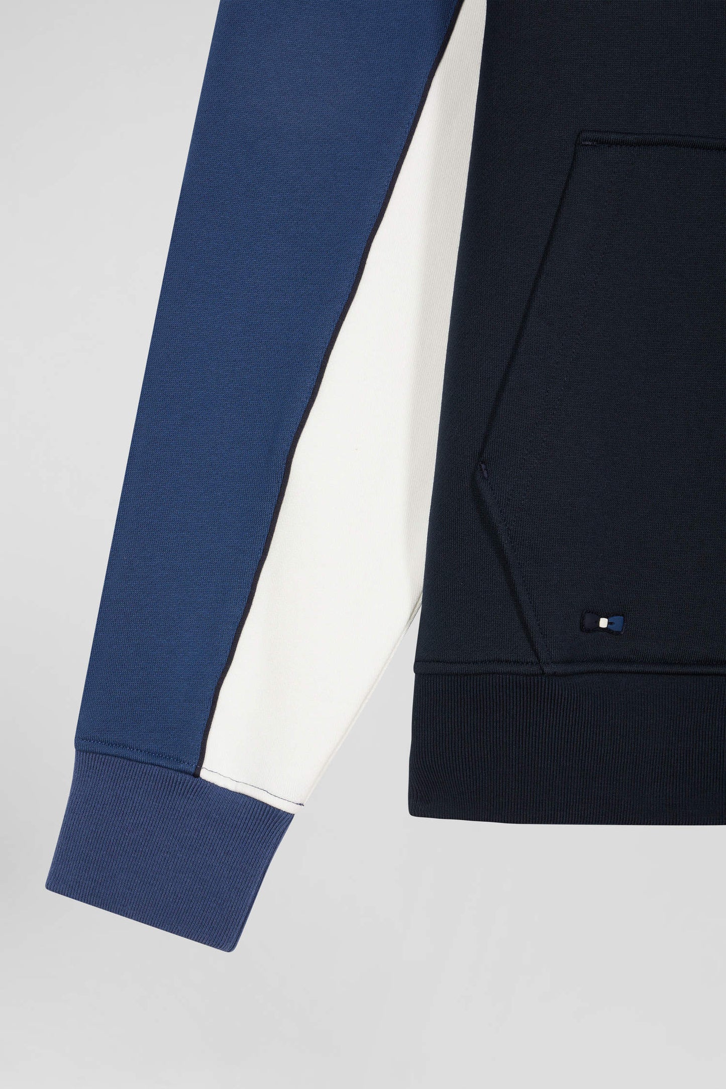 Sweatshirt à capuche tricolore en coton bleu foncé coupe Relaxed