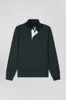 Relaxed green cotton blend sweatshirt with checked patchwork and rugby shirt collar