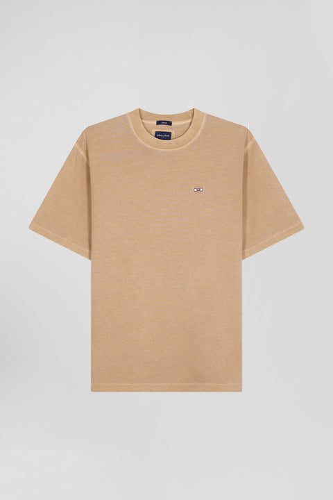 Unisex short-sleeved T-shirt in plain hazelnut overdyed cotton, Oversized cut - Image 3