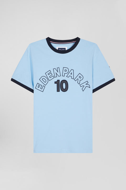 T-shirt manches courtes bicolore en coton ciel Eden Park 10 coupe Relaxed - Image 2