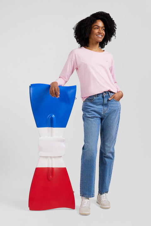 Relaxed pink long-sleeved round neck cotton T-shirt - Image 3