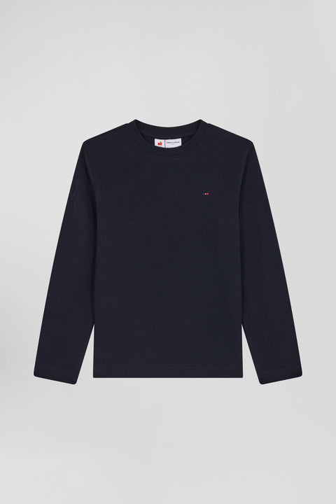 Regular navy blue long-sleeved cotton T-shirt with XV de France embroidery - Image 2
