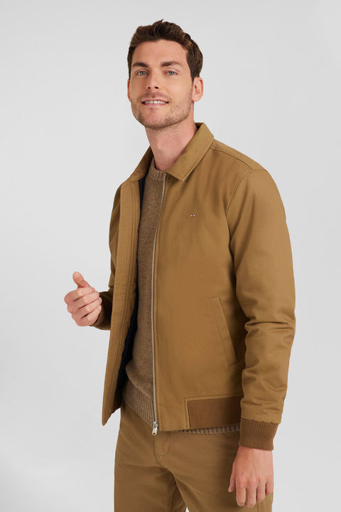 Blouson zippé à col chemise en gabardine de coton noisette - Image 3