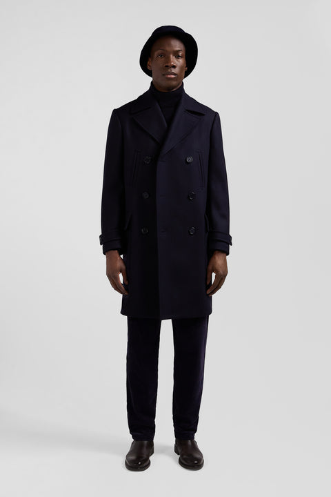 Manteau à double boutonnage en laine mélangée bleu marine - Image 1