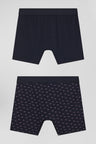 Lot de 2 boxers en coton stretch uni et micro-motifs bleu marine