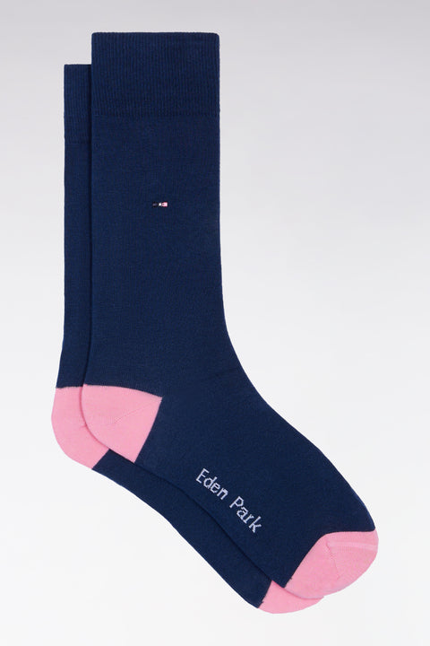 Navy stretch cotton blend socks with pink reinforcements - Image 1