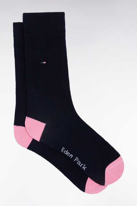 Blue cotton blend socks with pink reinforcements - Image 1