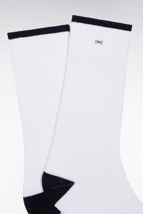 White cotton blend socks with navy reinforcements - Image 2